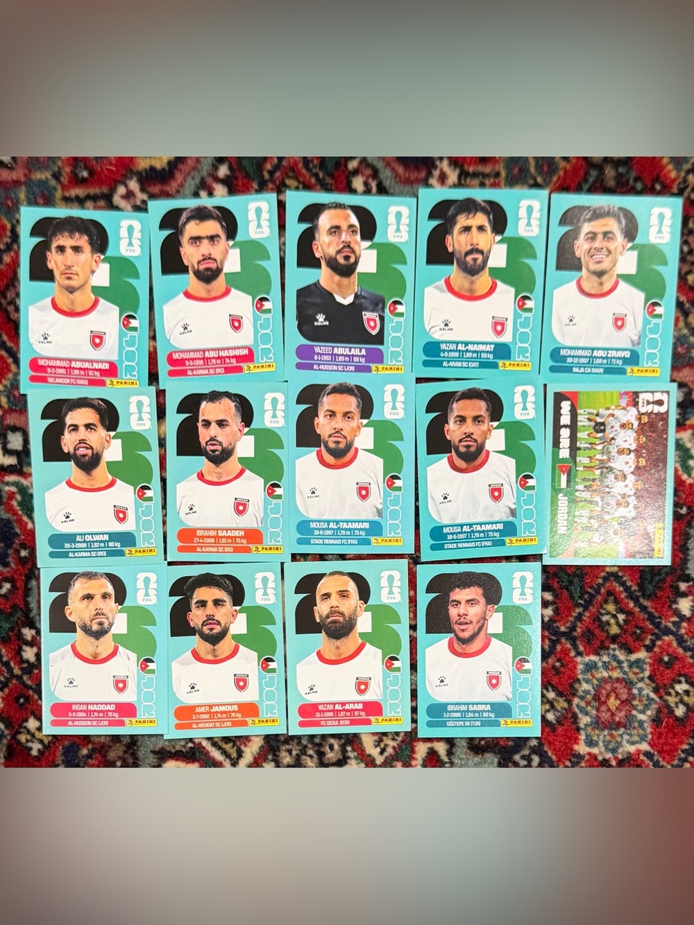 WORLD CUP 2026 PANINI STICKER. JORDAN SOCCER  TEAM. LOT OF 14 STICKERS.BRASIL